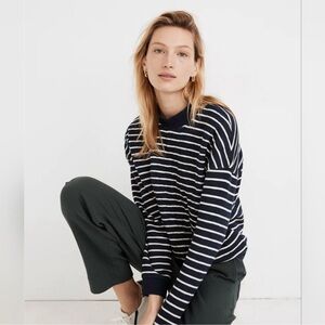 Madewell navy and White Striped mock neck Sweater